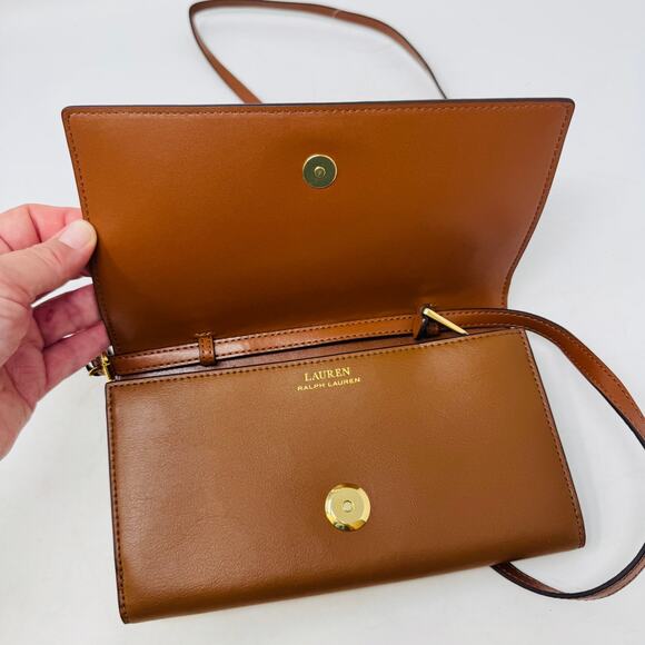 Lauren by Ralph Lauren RLL Brown Leather Crossbody Bag Small Flap Bag - Picture 5 of 9